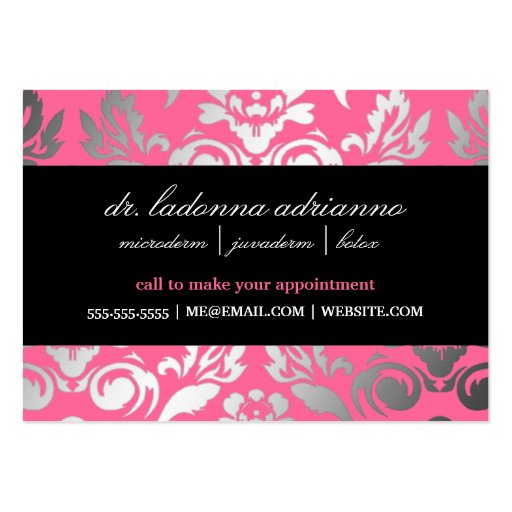 311-Ladonna Damask Rose Pink Business Card Templates (back side)