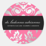 311-Ladonna Damask Rose Pink Round Stickers