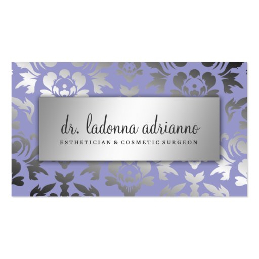 311 Ladonna Damask Silver Lavender Business Card (front side)