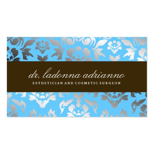 311 Ladonna Damask Teal Metallic Business Card Template (front side)