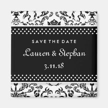 311-Lauren Damask Save the Date Black Refrigerator Magnets