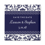 311-Lauren Damask Save the Date Navy Refrigerator Magnets