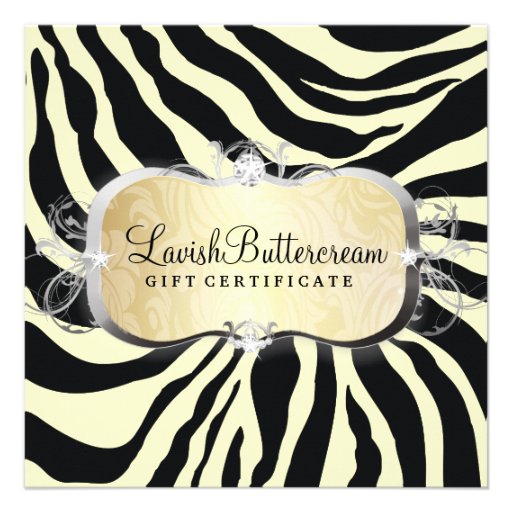 311 Lavish Buttercream Zebra Gift Certificate Personalized Invitation