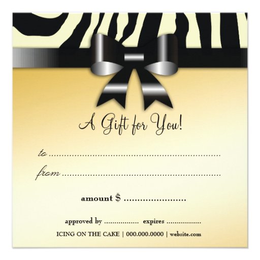 311 Lavish Buttercream Zebra Gift Certificate Personalized Invitation