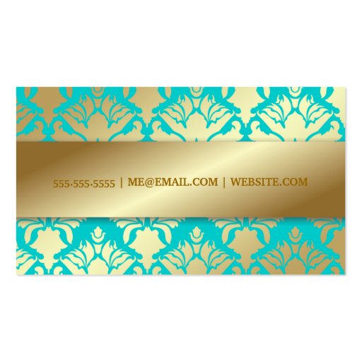 311 Lavish Golden Damask Shimmer Turquoise Business Cards (back side)