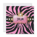 311-Lavish Pink Crown Zebra Bachelorette Personalized Invite