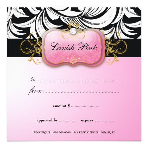 311-Lavish Pink Plate Gift Certificate Personalized Announcement
