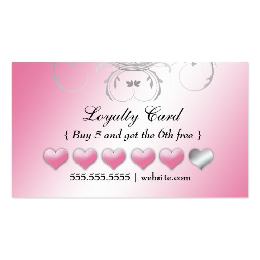 311 Lavish Pink Plate Silver Loyalty Card Business Card Template (back side)
