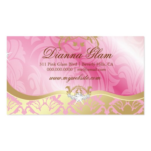311 Lavish Pink Plater & Golden Damask Shimmer Business Card Template (back side)