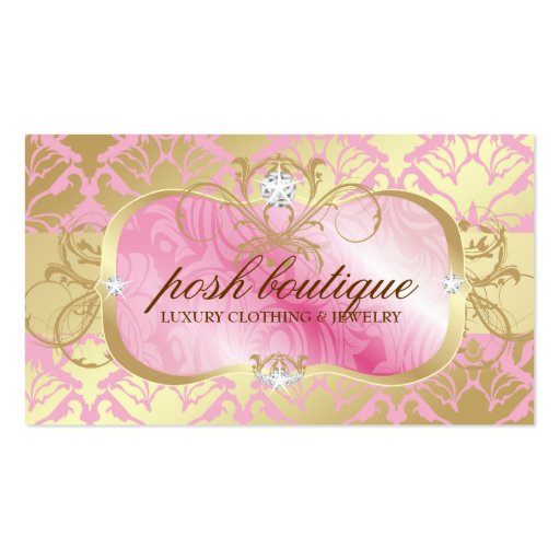 311 Lavish Pink Plater & Golden Damask Shimmer Business Card Template (front side)