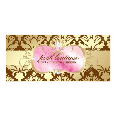 311-Lavish Pink Platter & Damask Shimmer Golden Custom Rack Cards by Jill311