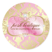 311-Lavish Pink Platter & Damask Shimmer Golden Round Sticker