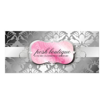 311-Lavish Pink Platter & Damask Shimmer Custom Rack Card by Jill311