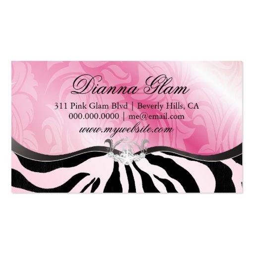 311 Lavish Pink Platter Pink Background | Zebra Business Card Templates (back side)