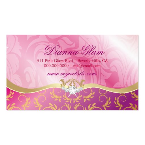 311 Lavish Pink Platter Tiara Golden Divine Pink P Business Card Template (back side)