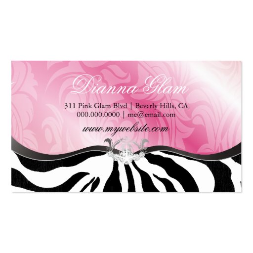 311 Lavish Pink Platter Zebra Business Card Templates (back side)