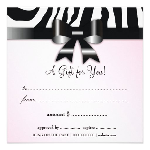 311 Lavish Pink Platter Zebra Gift Certificate Announcements