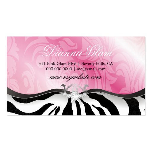 311 Lavish Pink Platter Zebra Swirls & Lips Business Card Template (back side)