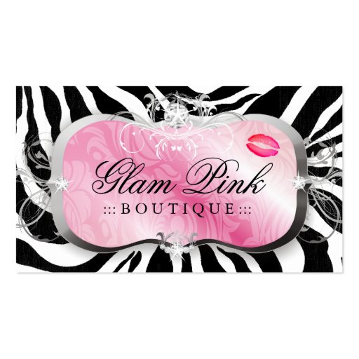 311 Lavish Pink Platter Zebra Swirls & Lips Business Card Template (front side)