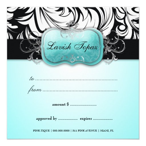 311 Lavish Topaz Black Gift Certificate Personalized Invitation