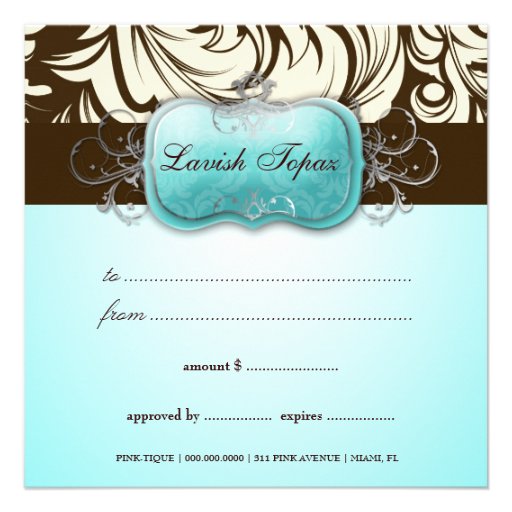 311 Lavish Topaz Brown Gift Certificate Custom Invite