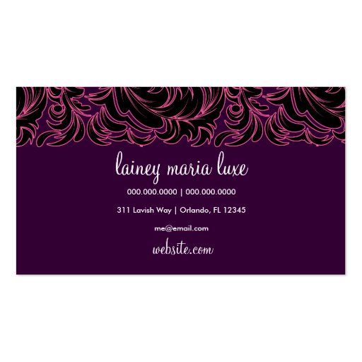 311 Lavishly Lainey Purple Velvet Business Card (back side)