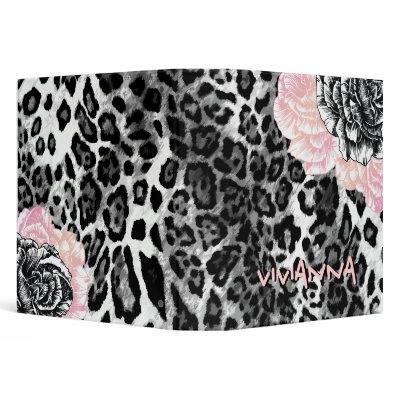 311-Le Plush Fleur - Creamy Pink Funky Leopard 3 Ring Binders by Jill311