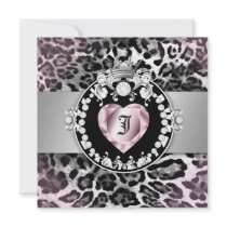 311-Leopard-Tique Queen of Hearts Sweet 16 Custom Announcements