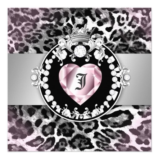 311-Leopard-Tique Queen of Hearts Sweet 16 Custom Announcements