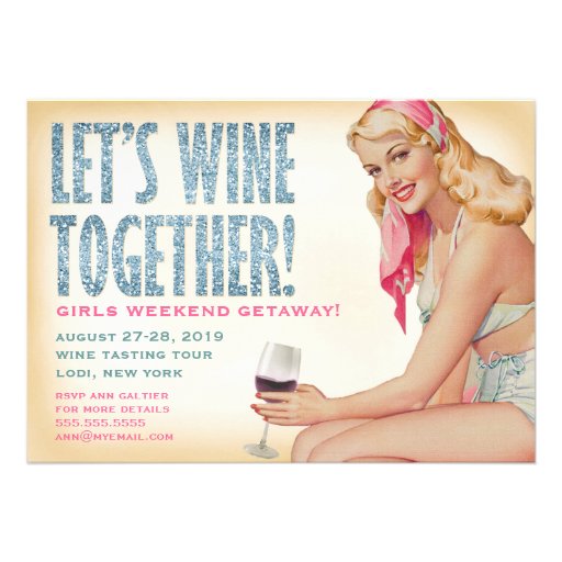 311 Let's Wine Together Retro Pinup Girl Personalized Invite