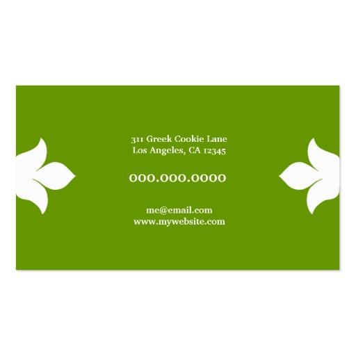 311 Lime Floral Flare Business Card Template (back side)