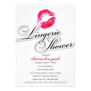 311-Lingerie Shower - Candy Red Kisses Custom Invitations