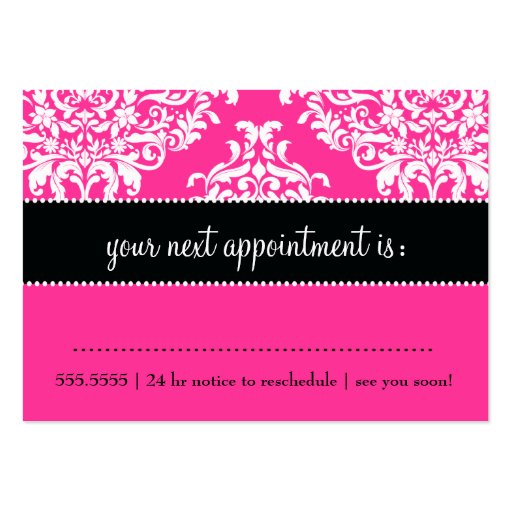 311 Lovey Dovey Damask Appointment Card Hot Pink Business Card Templates (back side)