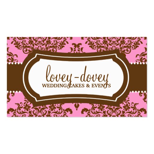 311 Lovey Dovey Damask Pink Brown Business Cards (front side)