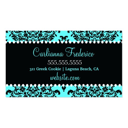 311 Lovey Dovey Damask Turquoise Blue Business Card Templates (back side)