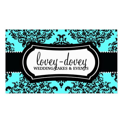 311 Lovey Dovey Damask Turquoise Blue Business Card Templates