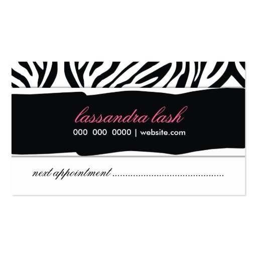 311 Luscious Lash Zebra Stripes Business Card Template (back side)