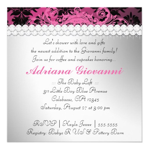 311 Luxe Lion Heraldry Pink Cupcake Baby Shower Personalized Announcements