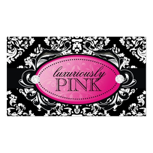 311 Luxuriously Black White Damask Pink Emblem Business Cards
