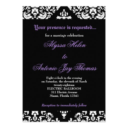 311 Luxuriously Black White Damask Purple Invite