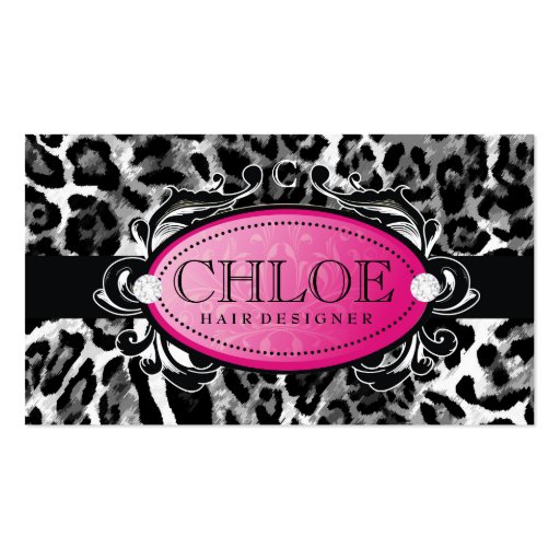 311 Luxuriously Leopard Damask Monogram Business Card (front side)