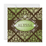 311-Luxuriously Lime Brown Damask Sweet 16 Custom Invitations