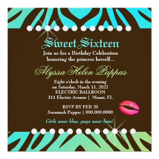 311-Luxuriously Oceanic Zebra Sweet 16 Invite
