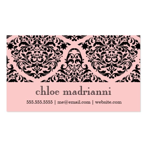311 Luxuriously Peach Black Damask Monogram Flower Business Card Template (back side)