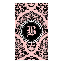 311 Luxuriously Peach Black Damask Monogram Flower Business Card Template