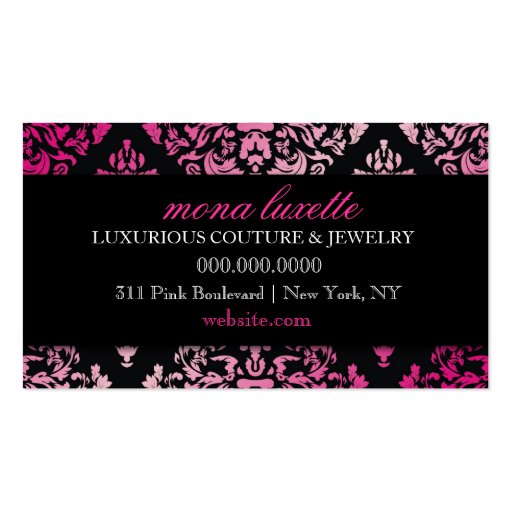 311 Luxuriously Pink & Black White Name Plate Business Cards (back side)