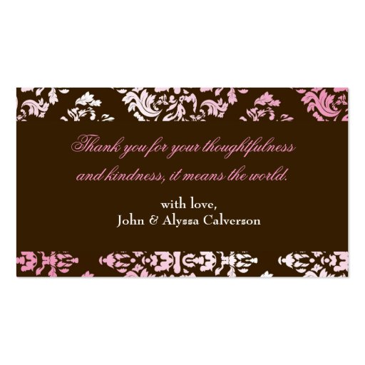 311-Luxuriously Pink Brown Damask Thank You Tags Business Card Templates (back side)
