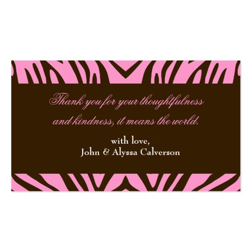 311-Luxuriously Pink Brown Zebra Thank You Tags Business Cards (back side)