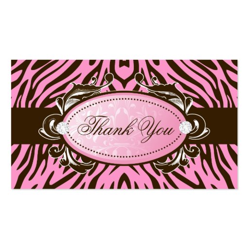 311-Luxuriously Pink Brown Zebra Thank You Tags Business Cards (front side)
