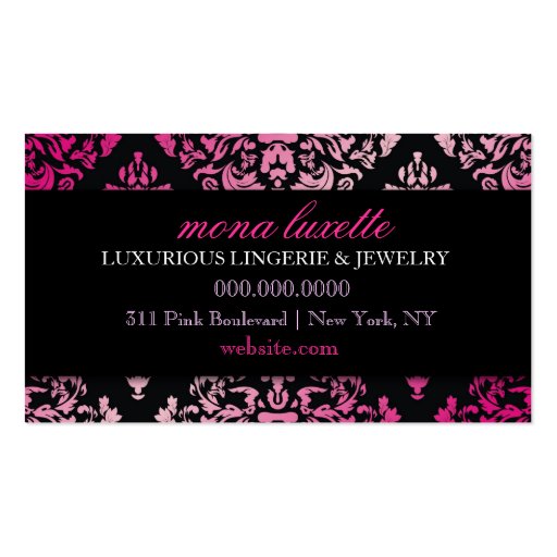 311 Luxuriously Pink Damask Monogram Business Card (back side)